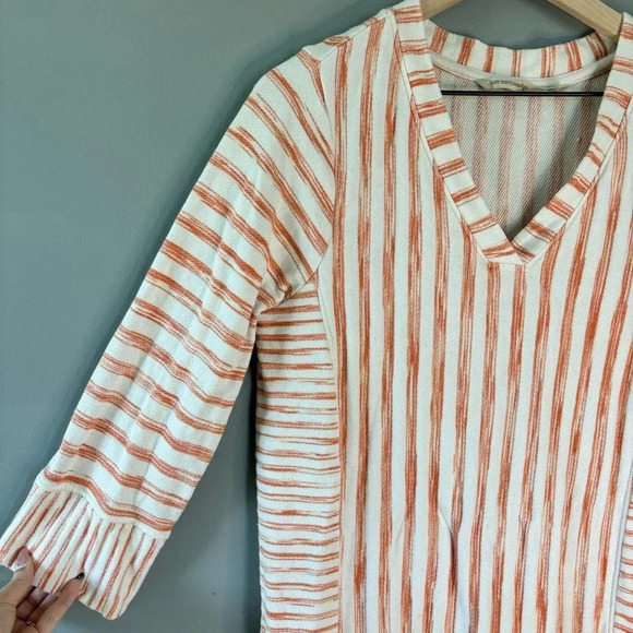 Soft Surroundings Medium Briza V-Neck French Terry Tunic Orange & White Stripe - Picture 3 of 7